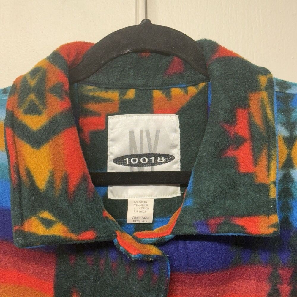 Vtg Aztec South Western Pattern AOP Button Up Fleece Jacket One Size Women GUC - Picture 6 of 12